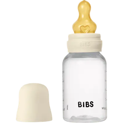 Babyfles Slow Flow Latex Ivory incl. opvouwbaar trechtertje
