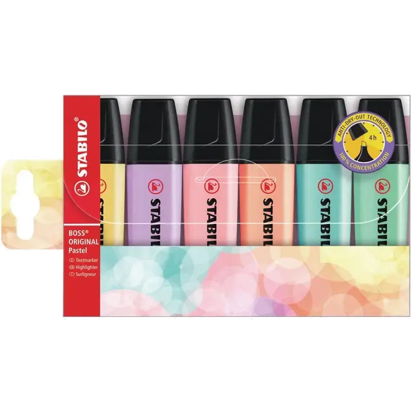 BOSS ORIGINAL Pastel - Markeerstiften - Set van 6 - Melkgeel, Romig Perzik, Roze Blush, Lila Mist, Vleugje Mint, Vleugje Turquoise