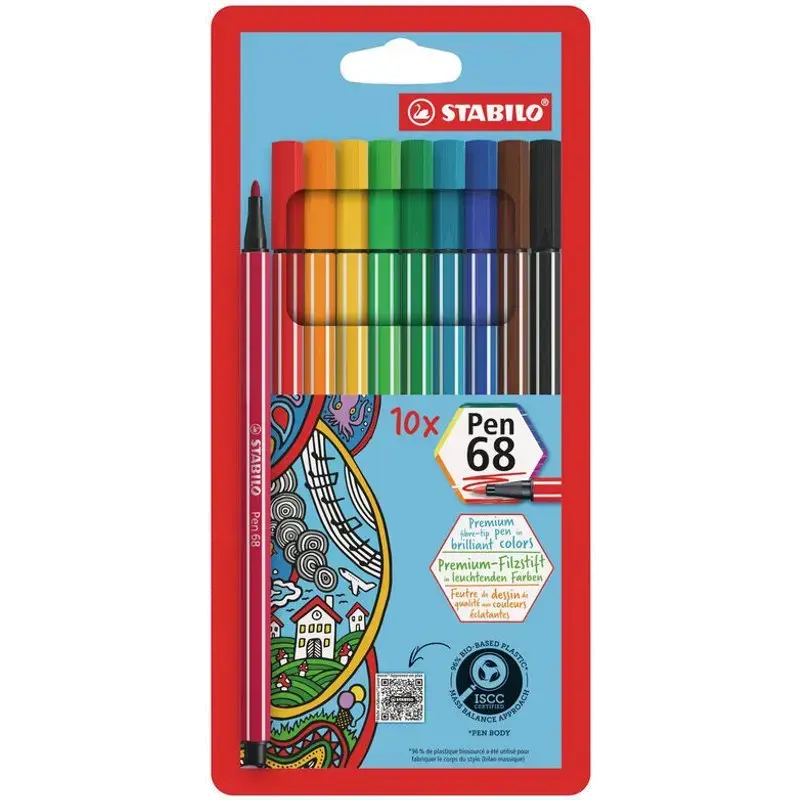 Pen 68 - Premium viltstift - Set van 10 - Assorti kleuren