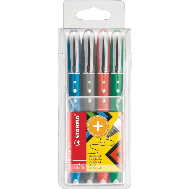 worker+ colorful - Rollerball - Set van 4 - Groen, Rood, Blauw, Zwart