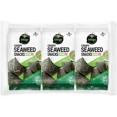 CJ BIBIGO Knapperig Zeewier Hapje Wasabi 5Gx3EA