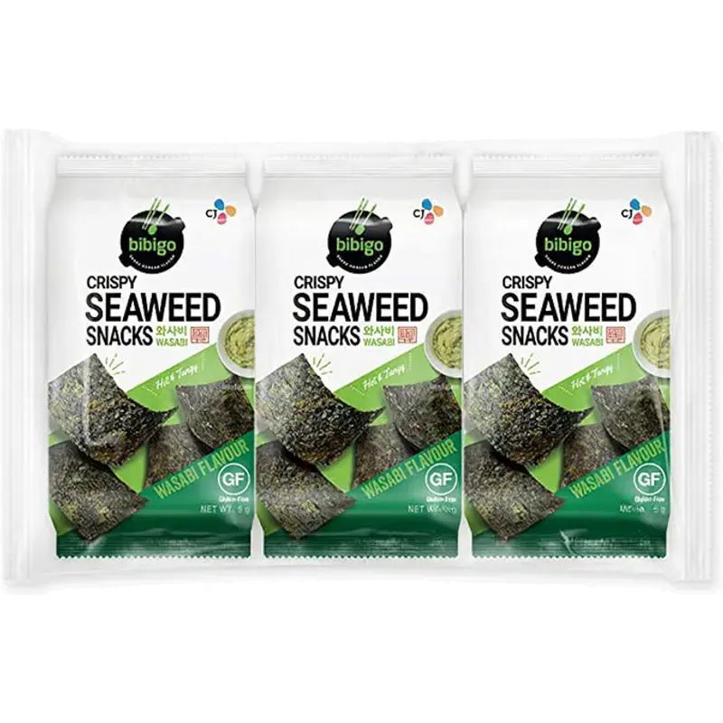 CJ BIBIGO Knapperig Zeewier Hapje Wasabi 5Gx3EA