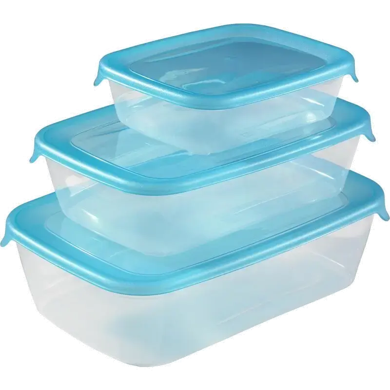 Fresh & Go vershouddozen met deksel - rechthoekig - 0,5 L, 1 L en 2 L - 3 stuks - transparant/blauw - premium opbergoplossing, duurzaam kunststof, moderne huisorganisatie