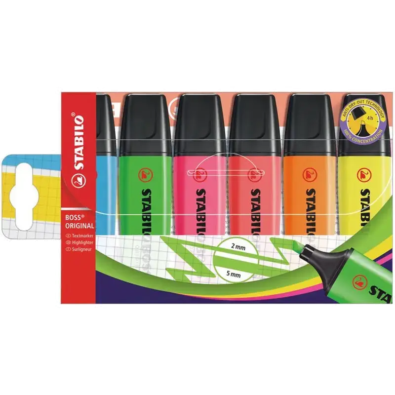 BOSS ORIGINAL - Markeerstiften - Set van 6 - Assorti kleuren