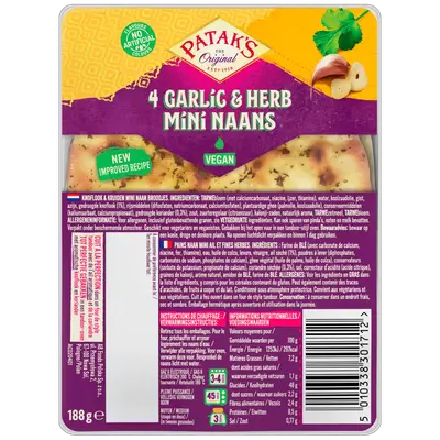 Knoflook Kruiden Mini Naan - 4 pcs