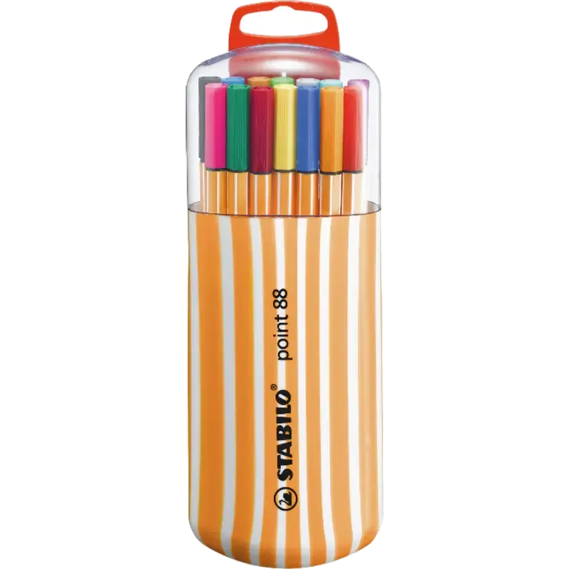 point 88 - Fineliner - Zebrui Case - Verpakking van 20 - Assorted Colours met ophangtab