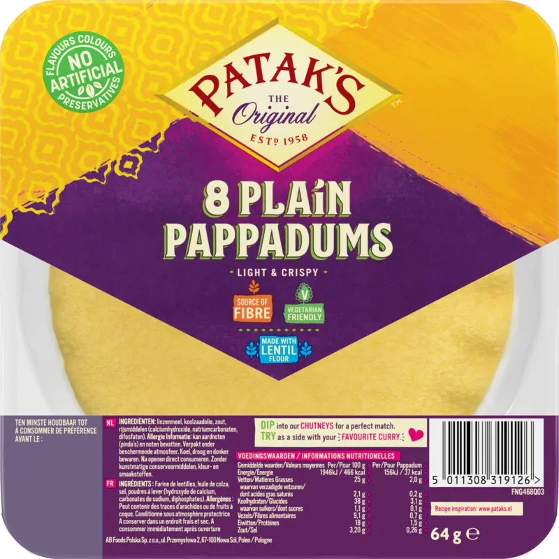 Pappadums naturel kant-en-klaar