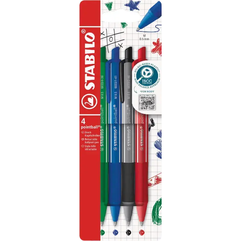 pointball colorful - Balpen - Set van 4 - Donkergrijs, Mintgroen, Roestrood en Ultramarijn