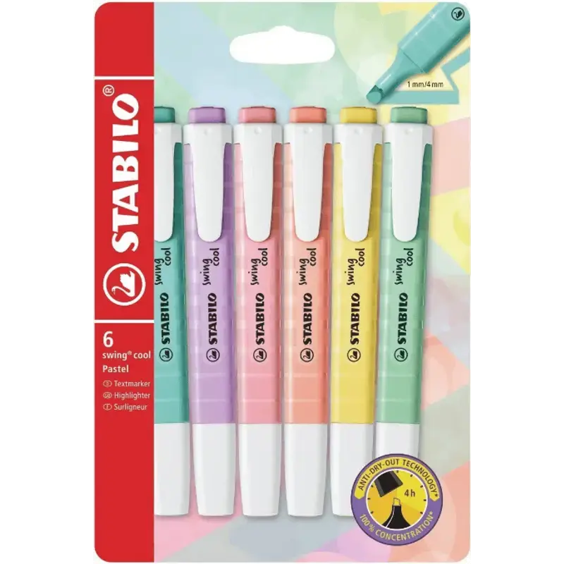swing cool Pastel - Markeerstiften - Set van 6 - Assorti kleuren