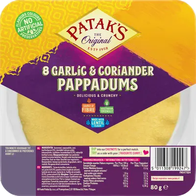 Pappadums garlic coriander kant en klaar