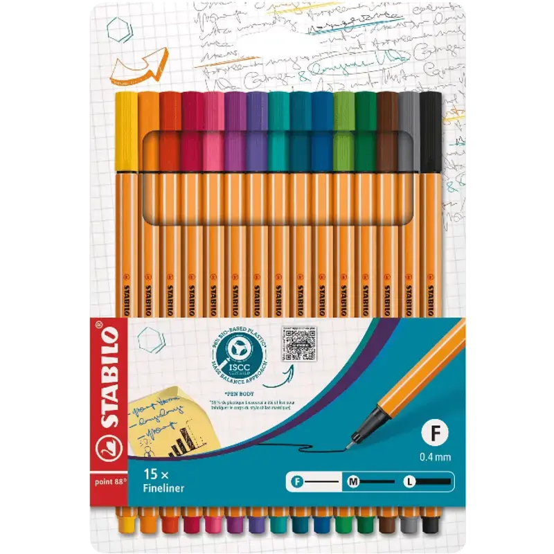 point 88 - Fineliner - Verpakking van 15 - Assortiment Kleuren