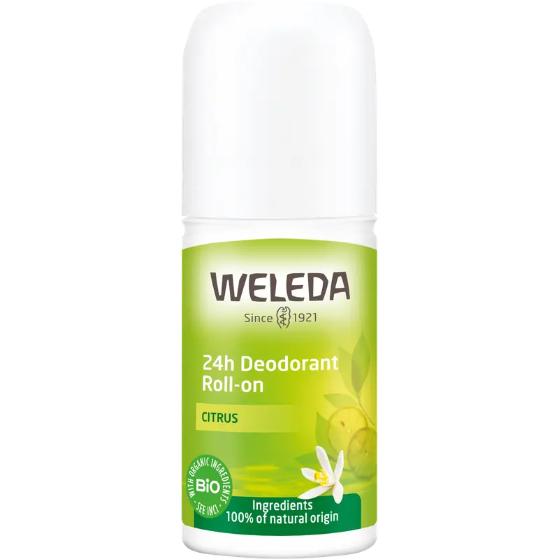 Citrus 24h roll-on deodorant - citroen & verbena - 24 uur effectieve bescherming - sluit poriën niet af - 100% natuurlijke ingrediënten - 50 ml
