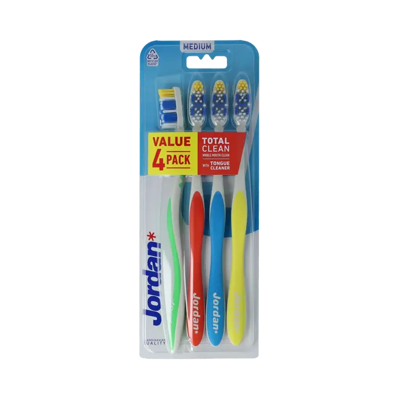 36% korting: Jordan Tandenborstel Total Clean Medium 4 stuks