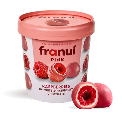 Framboos in witte en framboos chocolade