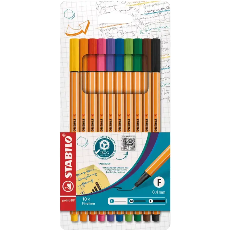 point 88 - Fineliner - Set van 10 - Assorti kleuren