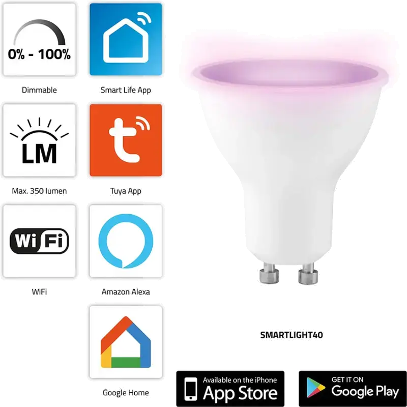 SMARTLIGHT40 LED-kleurlamp met Wi-Fi