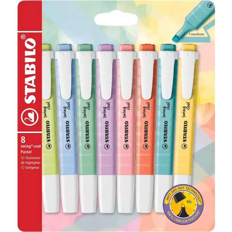 swing cool Pastel - Markeerstift - Set van 8 - Assorti kleuren