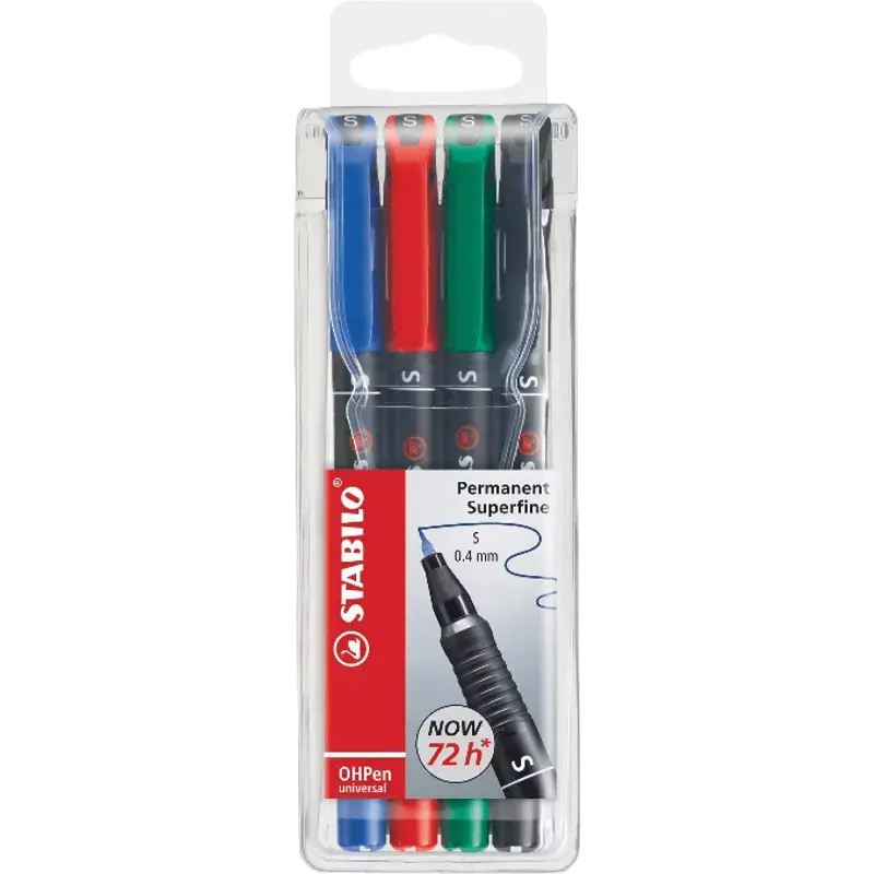 OHPen universeel - Pen voor overheadprojectie - Permanent superfijn (S) - Set van 4 - Assorti kleuren