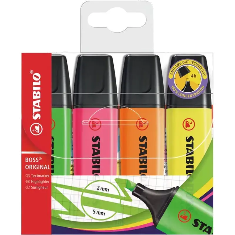 BOSS ORIGINAL - Markeerstiften - Set van 4 - Geel, Oranje, Groen, Roze