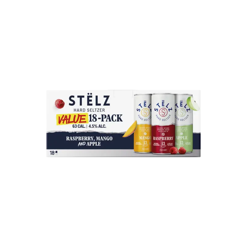 Hard Seltzer Raspberry, Mango & Apple 18-pack 18X25CL